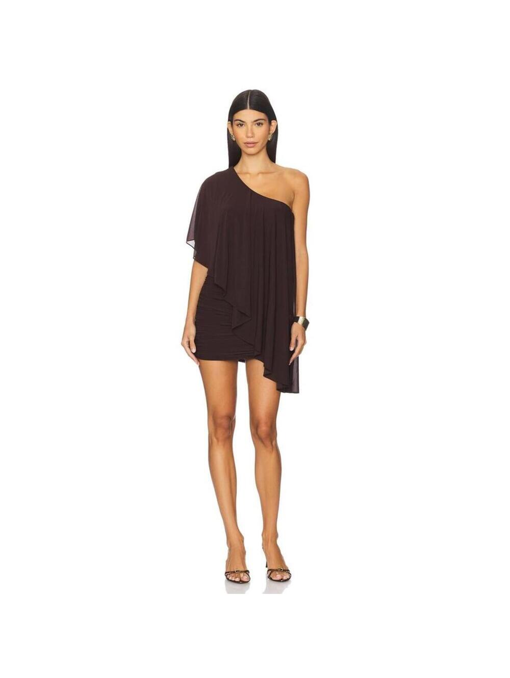 Ronny Kobo Stella Dress in Basalt one shoulder mini